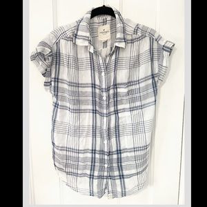 flowy plaid button down tee shirt sleeved